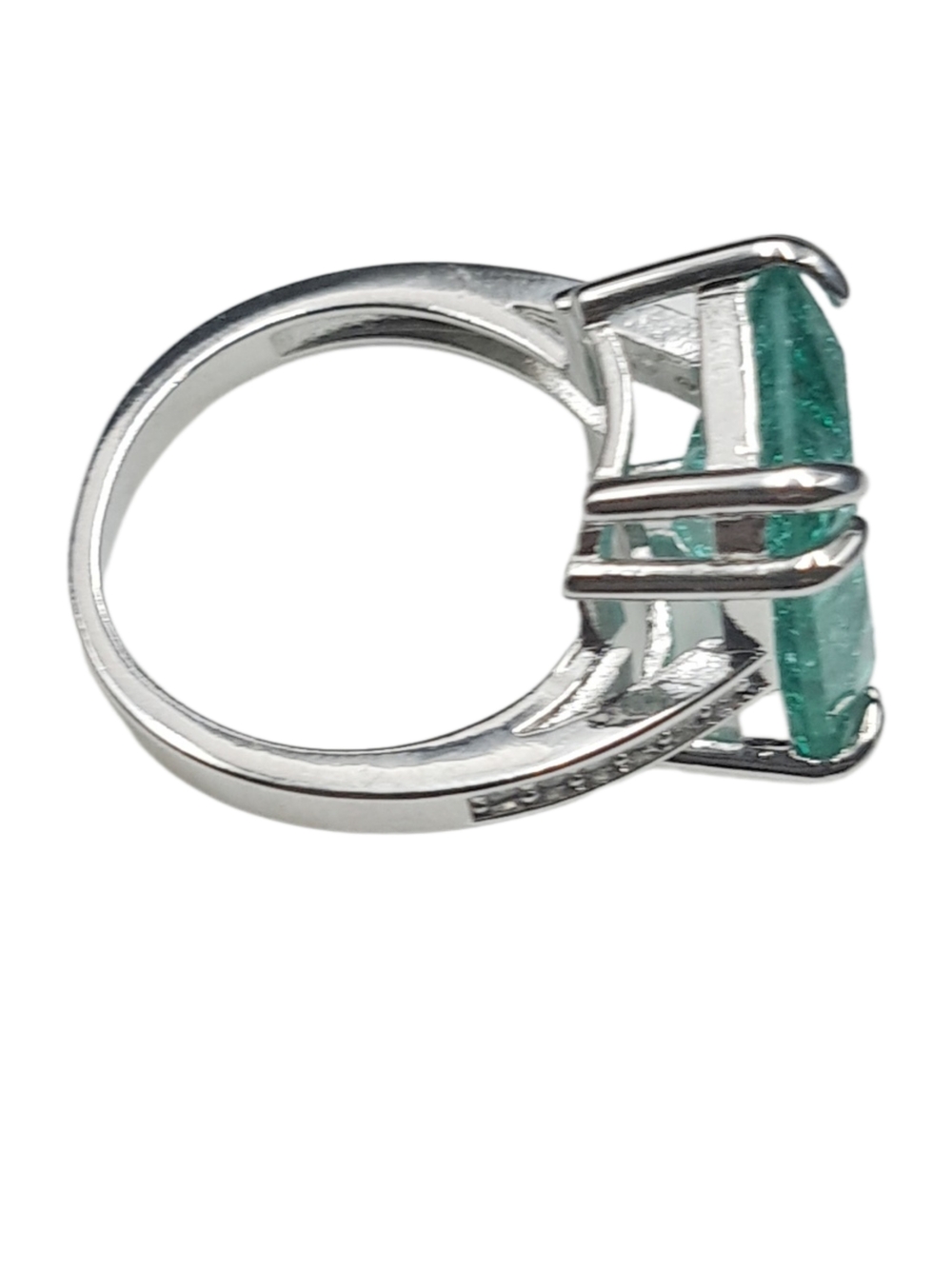 Emerald Green Cushion Cocktail Ring - Silver Tone - Picture 5 of 7